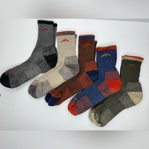 Darn Tough Lot of 5 Dark Gray Gray Tan Wool Outdoor Cushioned Hiking Socks Large